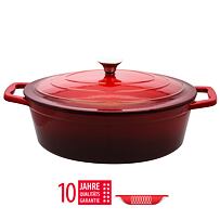 Bräter mit Deckel 33 × 25 cm, gusseisern, rot, tief, oval ELO 30733