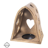 Mango Kerzenhalter 23,2 × 14 cm, Herz, Dach, Mangoholz/Metall ORION 351837