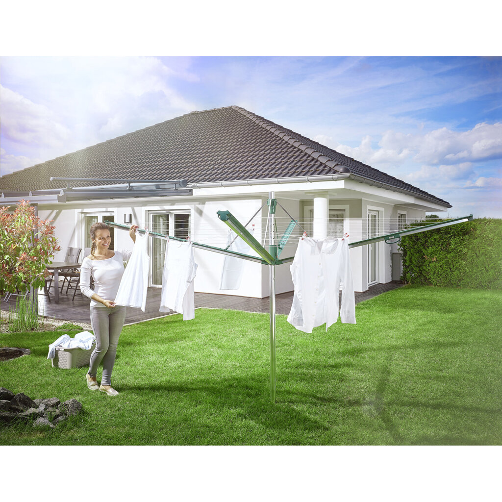 Linomatic 600 Plus Wäschespinne + Bodendübel + Schutzhülle LEIFHEIT Set