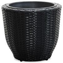 Hilversum Pflanzgefäß, Polyrattan/Metall/Kunststoff, schwarz NOELA 20052