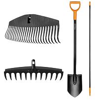 4-teiliges Set Fiskars 1x Spaten + 2x Rechenblatt + 1x Stiel