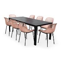 Garten-Essgruppe – Tisch Viking XL + 8x Stuhl Gaby, rosa NOELA 3457051184