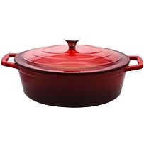 Bräter mit Deckel 33 × 25 cm, gusseisern, rot, tief, oval ELO 30733