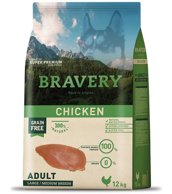 Dog ADULT large/medium Hundefutter 4kg - Huhn BRAVERY 1003503