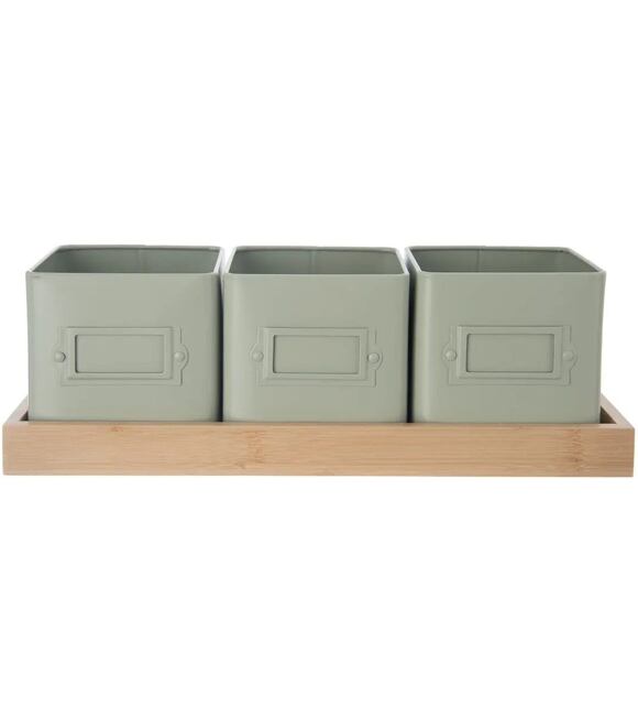 Greenish Kräutertopf 11,5 x 11,5 cm + Untersetzer, Metall/Bambus ORION 310629