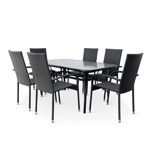 Garten-Essgruppe – Tisch Klaudie transparent + 6x Stuhl Paris NOELA 345708S4