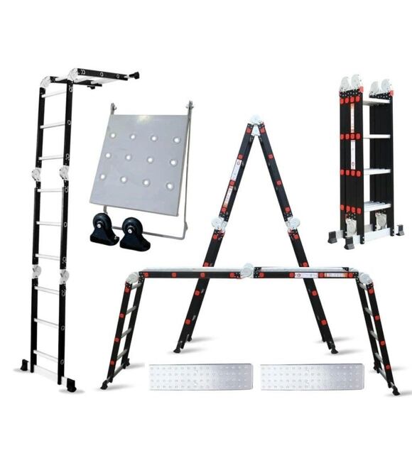 Black Premium Multifunktionsleiter, Räder, Plattform und Ablage NVLG-44 NOELA 34846