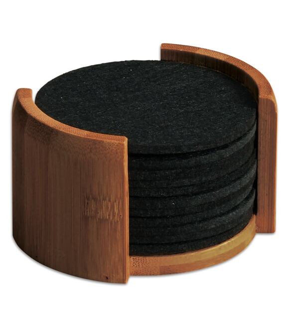 Untersetzer 12 Stück, Ø 10 cm, Bambus/Filz, schwarz KESPER 59747