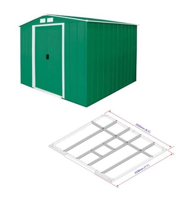 Titan Eco XL Gartenhaus 6,3 m² + Bodenprofile, grün DURAMAX 60161 + 57112