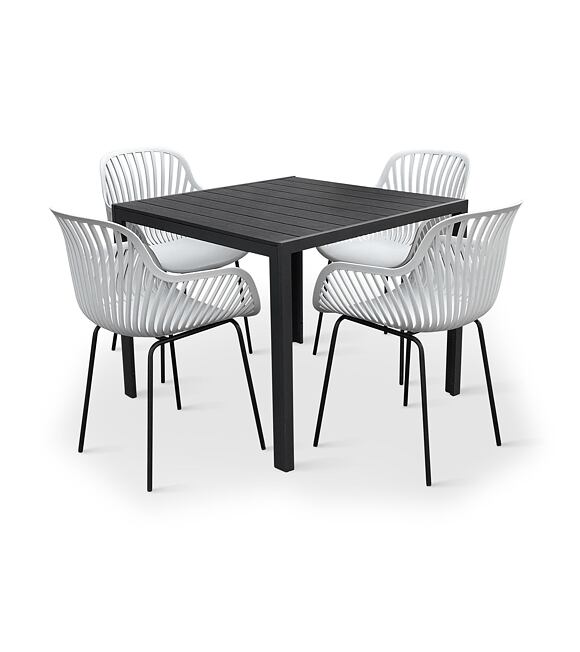 Garten-Essgruppe – Tisch Viking M + 4x Sessel Gaby, grau NOELA 34570497