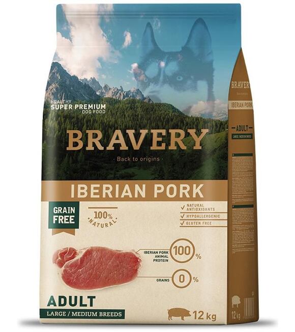 Dog ADULT large/medium Hundefutter 12kg - Iberisches Schweinefleisch BRAVERY 1003512