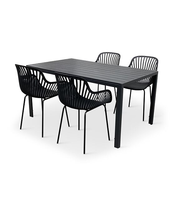 Garten-Essgruppe – Tisch Viking L + 4x Sessel Gaby, schwarz NOELA 34570501GCK