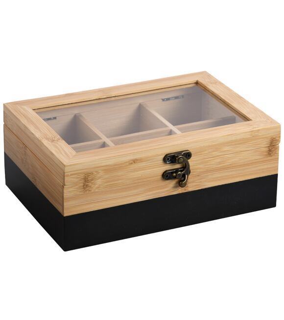 Tee-Organizer, 6 Fächer, 21,5 x 15 x 8,5 cm, Bambus, schwarz KESPER 58940