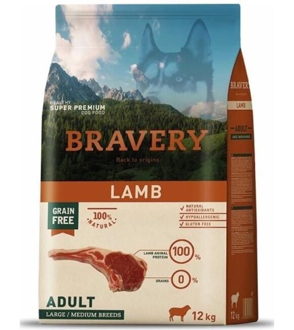 Dog ADULT large/medium Hundefutter 12kg - Lammfleisch BRAVERY 1003508