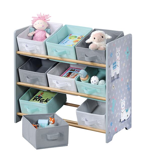 Kinderregal mit neun Stoffboxen, 65 x 60 x 30 cm, Lama-Motiv KESPER 17706