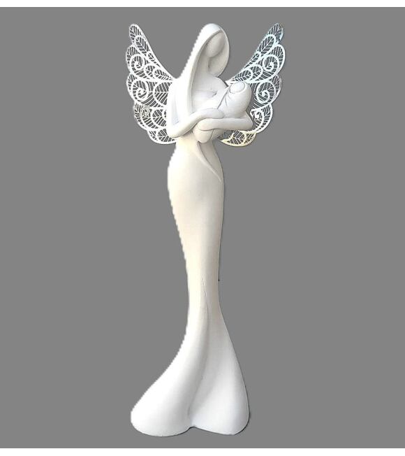 Engel mit Kind, Metallflügel, 30 cm, Polyresin PRODEX 240087