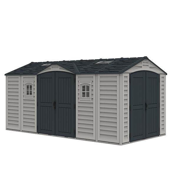 Apex Pro Gartenhaus 12 m² + Bodenkonstruktion, Vinyl, grau/anthrazit DURAMAX 40216