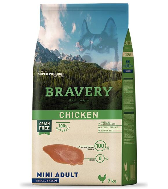 Dog ADULT mini Hundefutter 2kg - Huhn BRAVERY 1003505