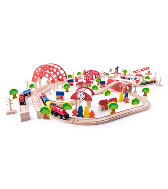 Eisenbahnstrecke mit Hauptbahnhof, 130 Teile Woody 102192100