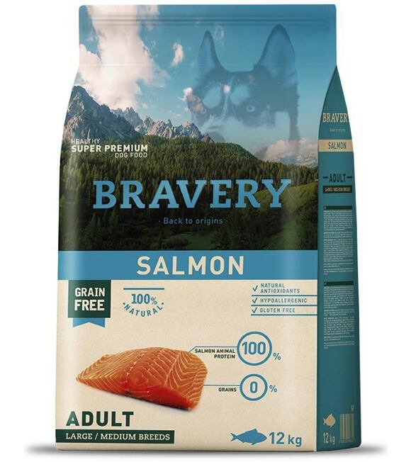 Dog ADULT large/medium Hundefutter 12kg - Lachs BRAVERY 1003516