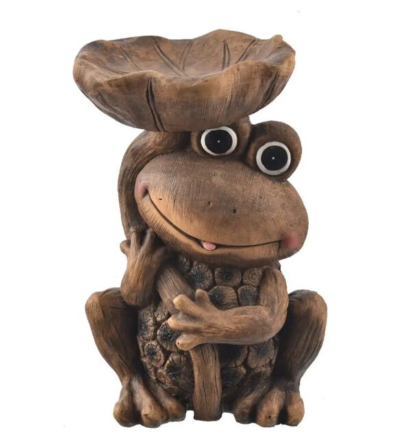 Rona Vogeltränke Frosch 25 x 21 x 39 cm, Keramik, Holzoptik INDECOR X14102
