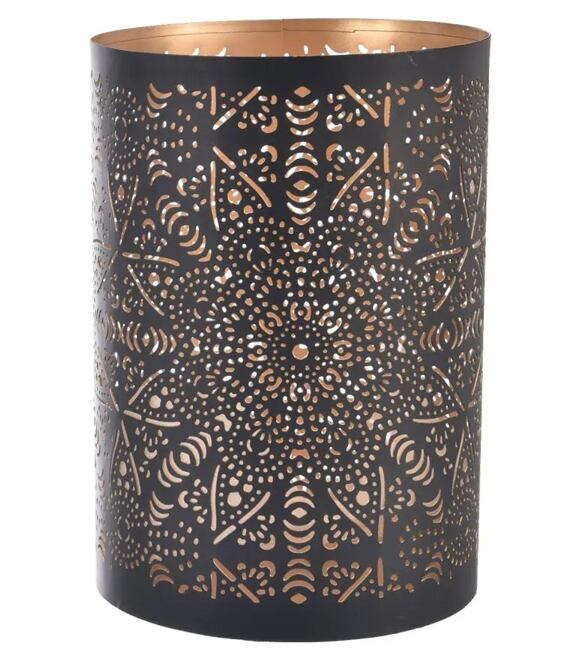 Mandala Windlicht 13 x 13 x 22 cm, Metall, schwarz/gold INDECOR X14025
