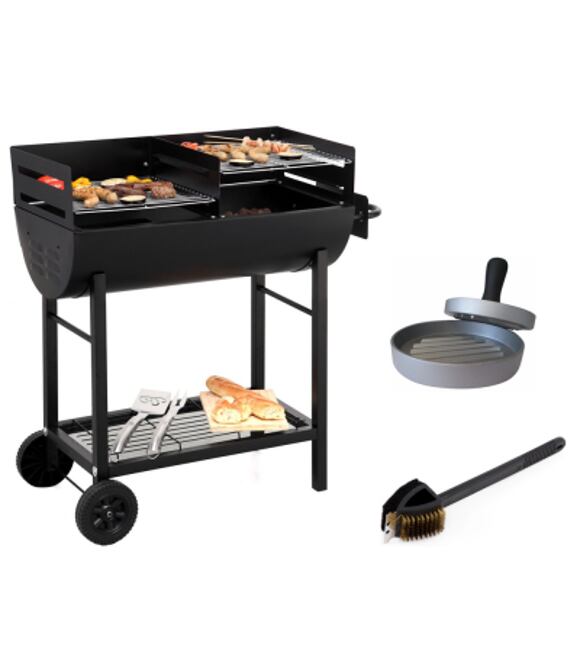 Set Detroit Grill schwarz + Bürste + Hamburgerpresse Tepro TT1037+TT8503+TT8564