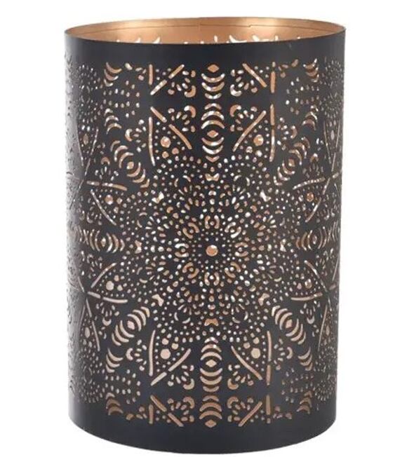 Mandala Windlicht 10 x 10 x 12 cm, Metall, schwarz/gold INDECOR X14027