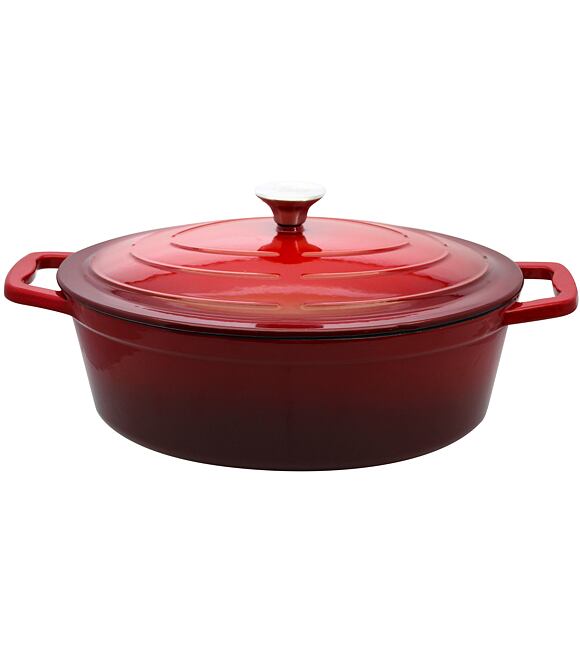 Bräter mit Deckel 33 × 25 cm, gusseisern, rot, tief, oval ELO 30733