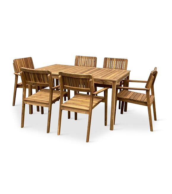 Gartenmöbel aus Holz – Tisch Copenhagen + 6x Sessel Lucy, Akazie NOELA 345069116