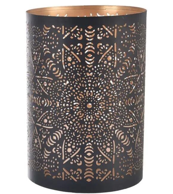 Mandala Windlicht 12 x 12 x 18 cm, Metall, schwarz/gold INDECOR X14026