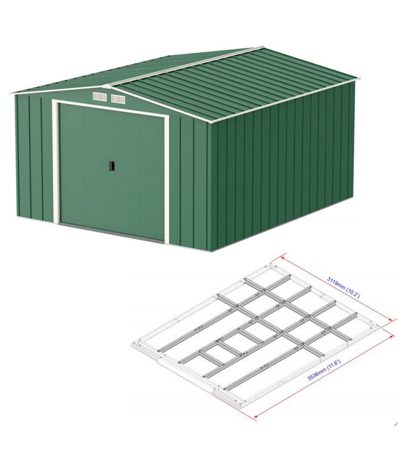 Colossus Eco XXL Gartenhaus 11,6 m² + Bodenprofile, grün DURAMAX 61361+57222